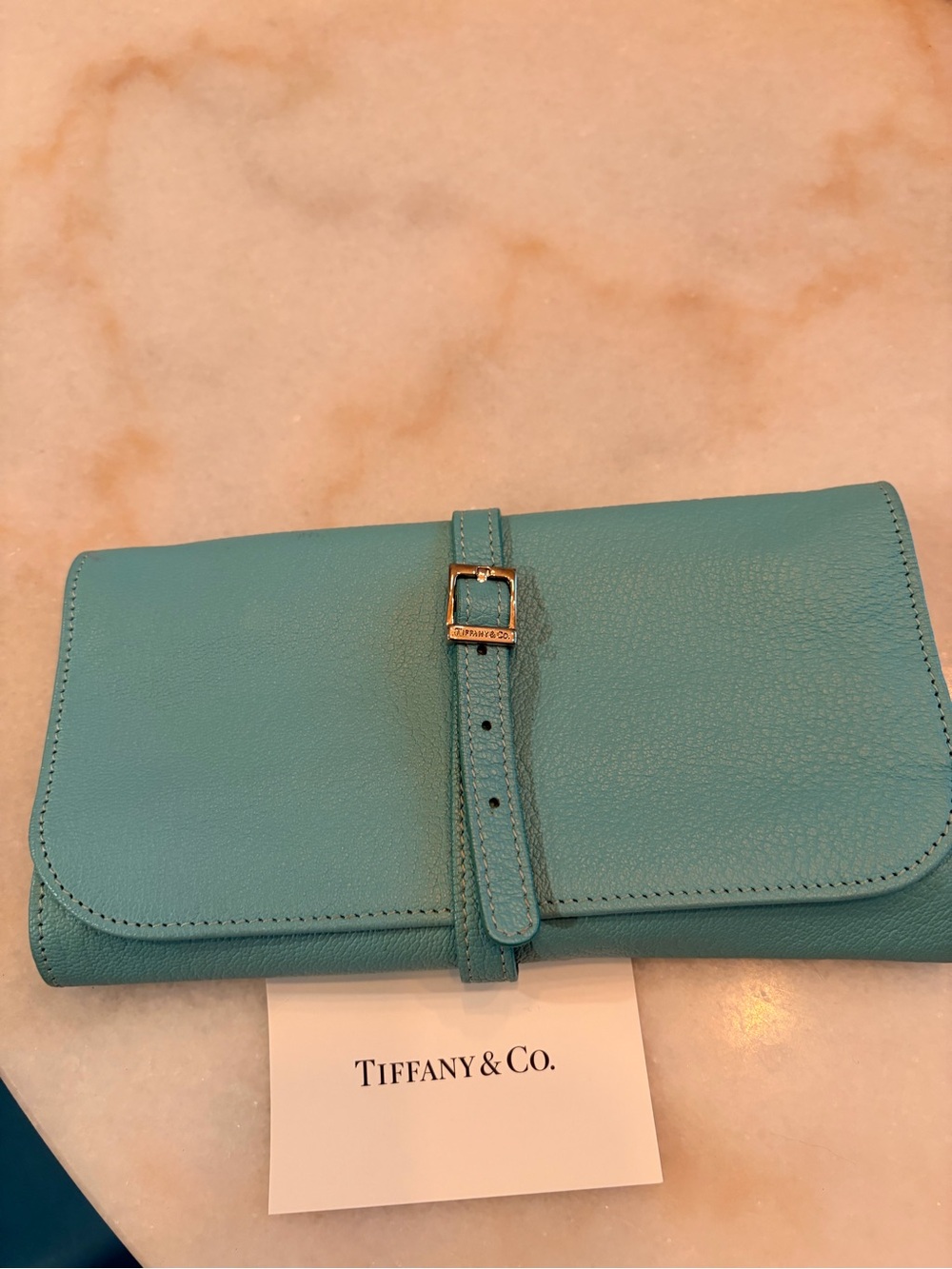 Vintage Tiffany & Co Tiffany Blue leather travel jewelry roll Made in Italy